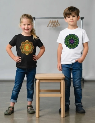 T-shirt enfant bio Mandala – Motif coloré recto verso (2-14 ans)